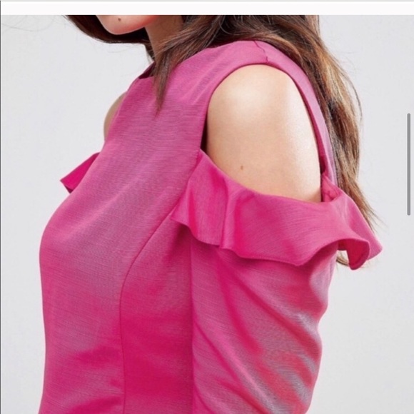 ASOS Cold Shoulder Ruffle Structured Mini Dress - Picture 3 of 3